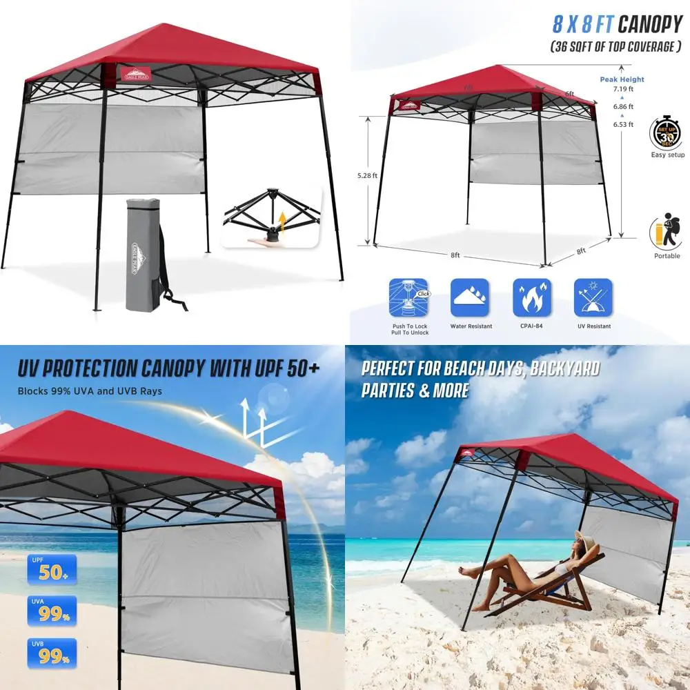 

Portable 8x8 Instant Canopy Tent with Sidewalls, Ideal for Beach, Sports, Camping, and Outdoor Activities
