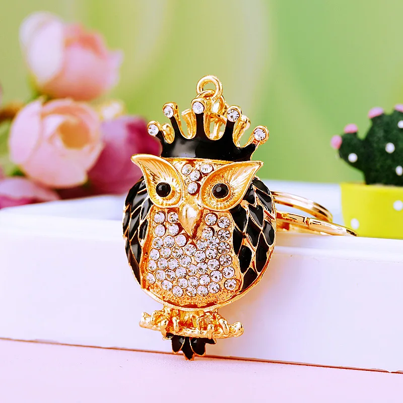 

Zinc Alloy Crystal Crown Owl Keychain Car Accessories Key Rings Women Keychains For Bag Keys Pendants Decoration