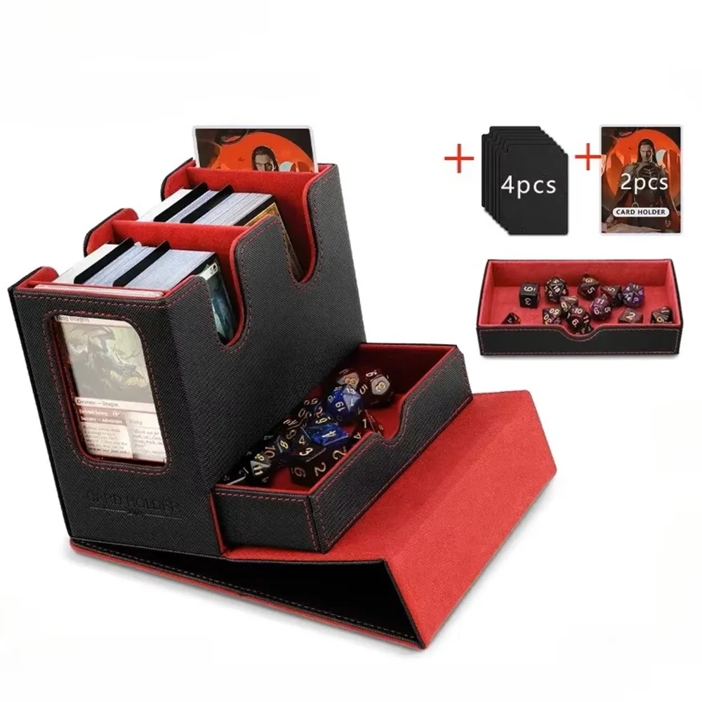 

3in1 Deck Box for MTG TCG Box Storage Fits 200+ Single Sleeved PU Leather Deckbox Commander Magic Accessory for Game Sport Card