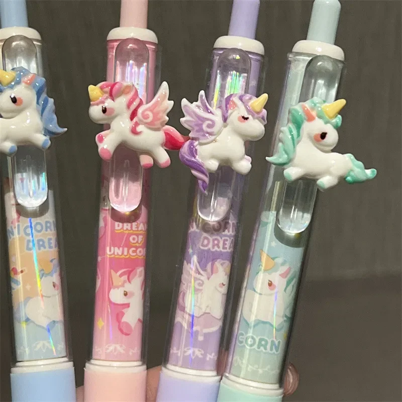 4pcs/set Candy Color Unicorn Gel Pen for Student Sweet Cartoon Animal Unicorn Stationery Gel Pen 0.5mm Black Ink Pen for Writing