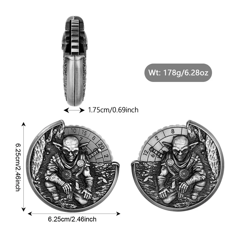 Retro 7-in-1 Goblin Ontwerp DND Dobbelstenen Spinner Roterende Roulette Dobbelstenen Wiel Tafelblad Rollenspel Accessoires met Draak Geschenkdoos