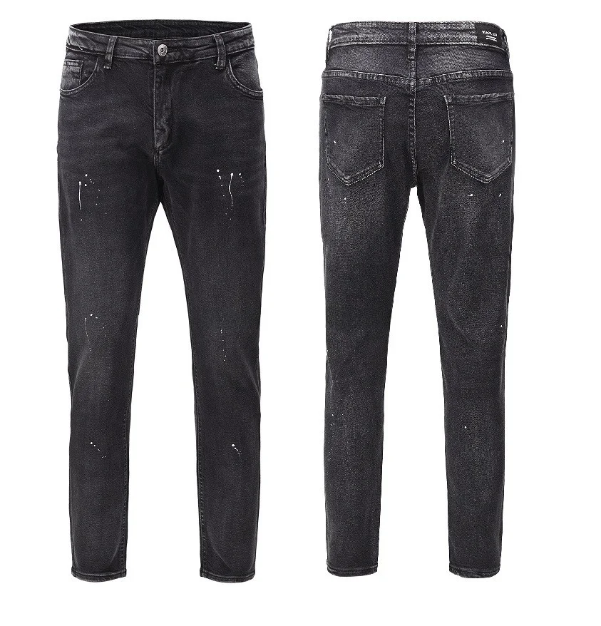 

Vintage Street Style Men's Slim Fit Jeans Elastic Ink Splatter Denim Casual Long Trousers Youth Fashion Spring Autumn Winter