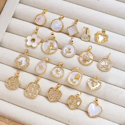 1pcs Copper Gilt Color Preserving Fritillary Mica Love Pendant DIY Handmade Jewelry Bracelet Necklace Ear Accessories Charms