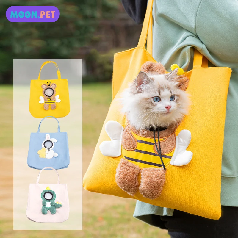 Cute Canvas Outgoing Bag with Exposed Little Bee Shape Cat Bag Single Shoulder Bag Small Dog Carrying Bag Pet Dog Bag