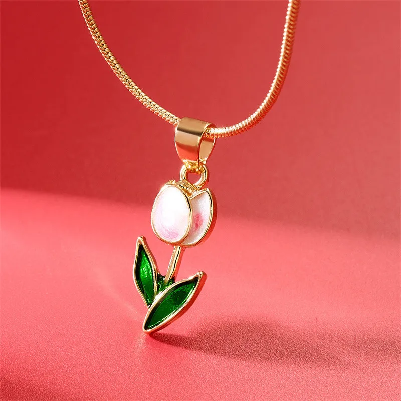 Vintage elegante Emaille-Halskette mit Tulpenblüten-Anhänger für Damen, modische Accessoires für junge Persönlichkeiten, Schlüsselbeinkette, Choker. – Detail 33