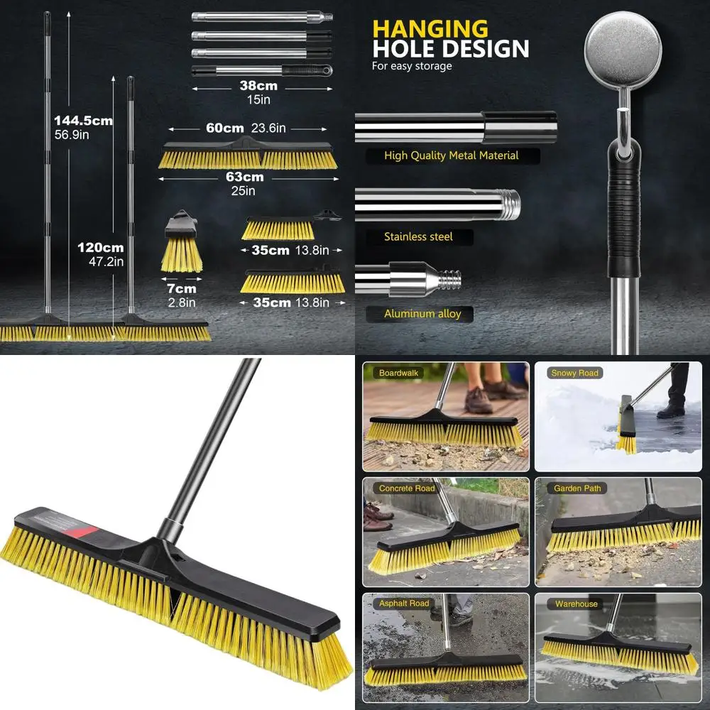 

Heavy-Duty 24 Stiff Bristle Broom with 55 Handle for Garage, Yard, and Concrete Floor Cleaning