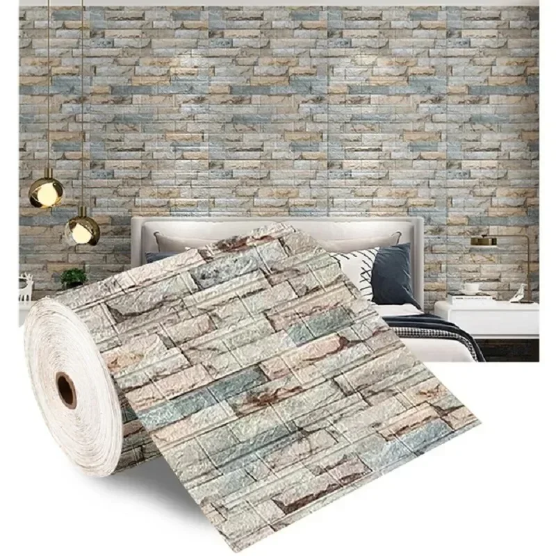 3D Brick Self Adhesive Foam Wallpaper Wall Panel Living Room Brick Stickers Retro Bedroom Kid Brick Papers Home Decoration
