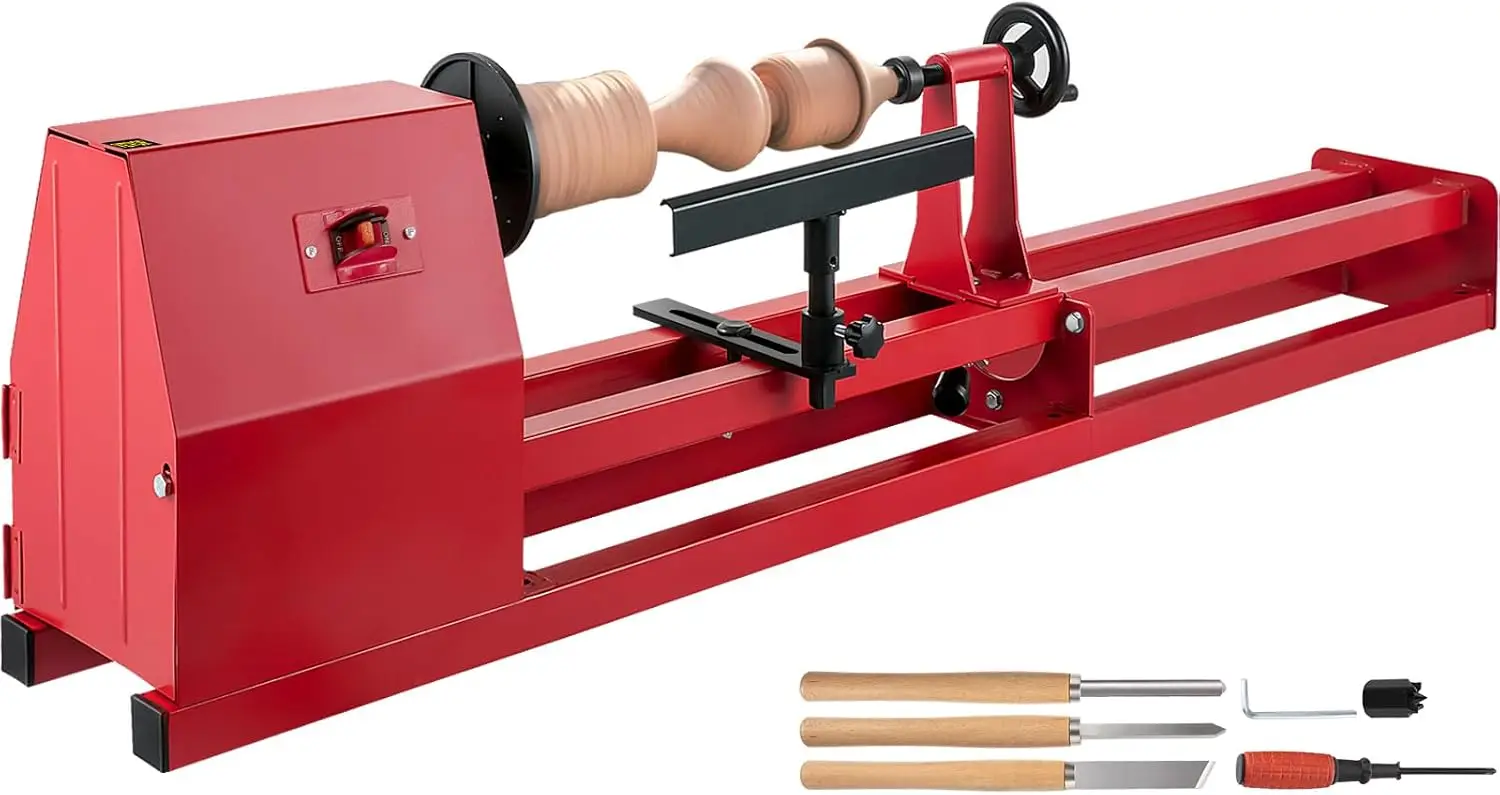 Wood Lathe 14" x 40", Power Wood Turning Lathe 1/2HP 4 Speed 1100/1600/2300/3400RPM, Benchtop Wood Lathe with 3 Chisels Pe