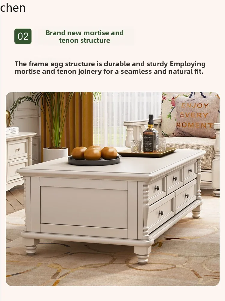a2 American Style White Solid Wood Coffee Table TV Cabinet Set Modern Living Room Natural Wood Kung Fu Tea Table
