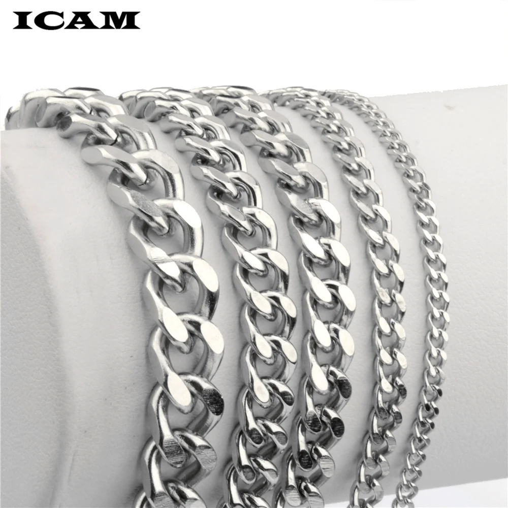 ICAM Bracelets For Women Men  Curb Stainless steel  Chains Men's Bracelets Fashion Jewelry Gifts