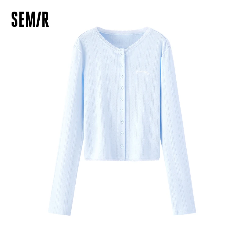 

Semir топы с длинными рукавами, женские короткие жаккардовые хлопковые топы с вышивкой и кружевной отделкой, облегающий кардиган, одежда, футболки, женская одежда