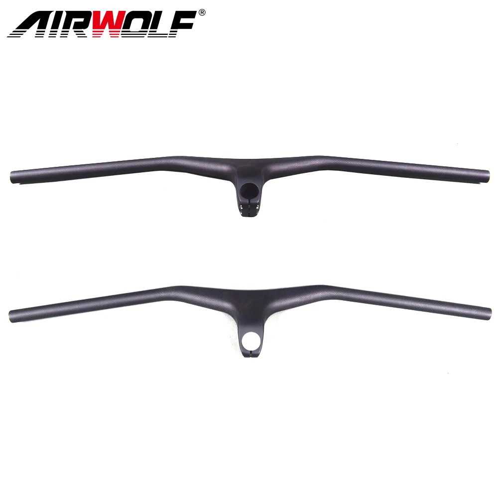 AIRWOLF Carbon MTB Handlebar 17 degree Mountain Bike Handlebar With Stem 80 90 100 110mm 3K One-shaped Integrated Handlebar