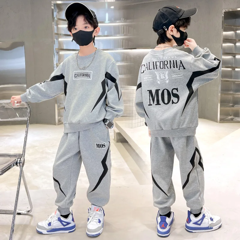 2-14 Years Teenger Boys Clothing Set Letter Decoration Sweatshirt + Pants 2Pcs Outfit For Kids Children Casual Outdoor Suit