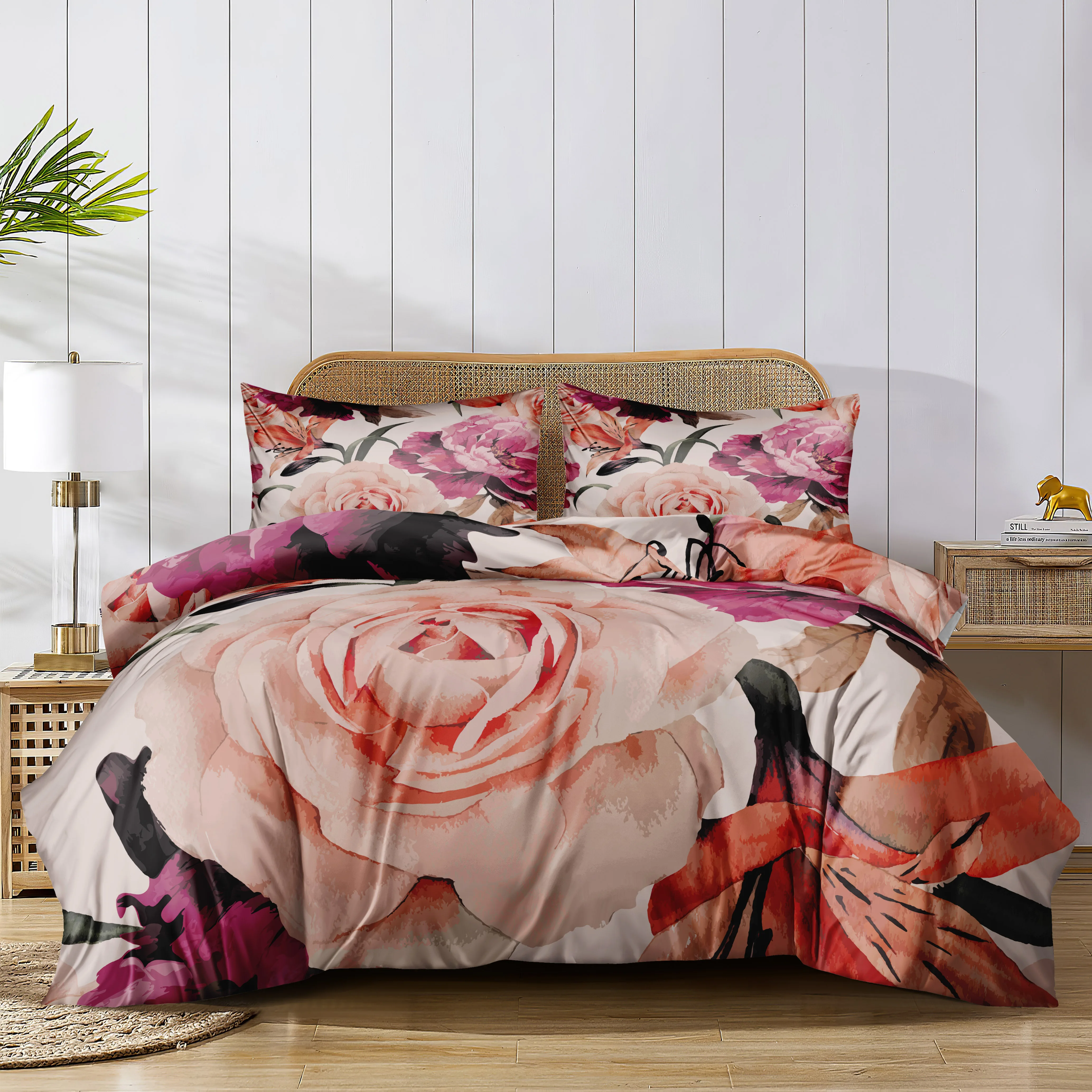 

Pink Flowers Bedding Sets European Style Duvet Cover Set Pink Rose Luxury Home Textiles Floral Bed Linen for Dropshipping