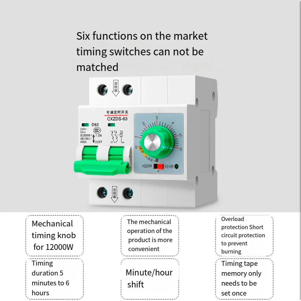 63A Mechanical Adjustable Timer Switch 1min-6h Memory Function For Water Motor Irrigation And Rice Steamer Circuit Breaker