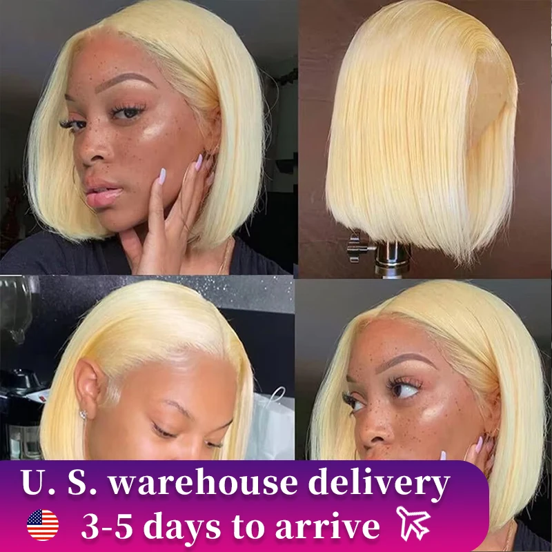 613 Honey Blonde Colored Human Hair Wigs Remy Hair Brazilian Cheap Straight Short Bob Wig 8 10 12 14 16 Inch For Black Women