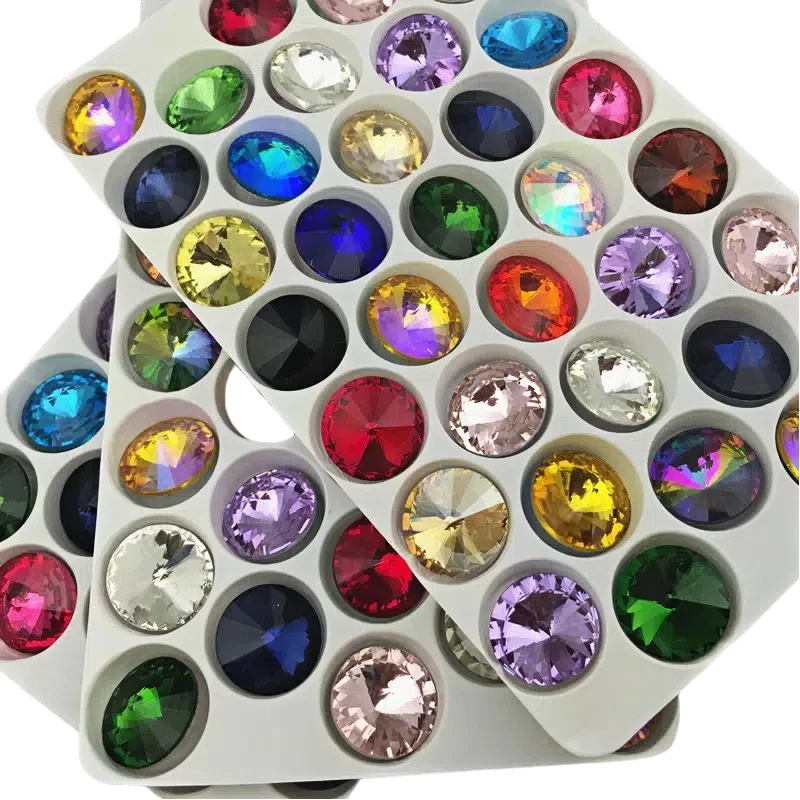 Round Rivoli Rhinestones Glass Crystal Pointback Jewelry Making Needlework Beads 6mm 8mm 10mm 12mm 14mm 16mm 18mm