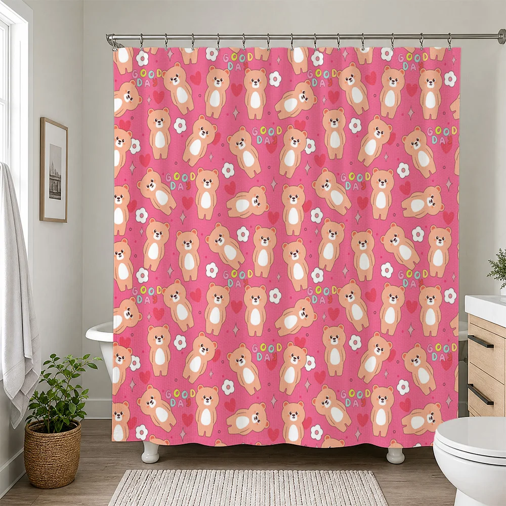 Waterproof Panda Shower Curtain Pink Cute Kids Bathroom Decor Liner Shower Curtain for Novelty Bathing Supplies