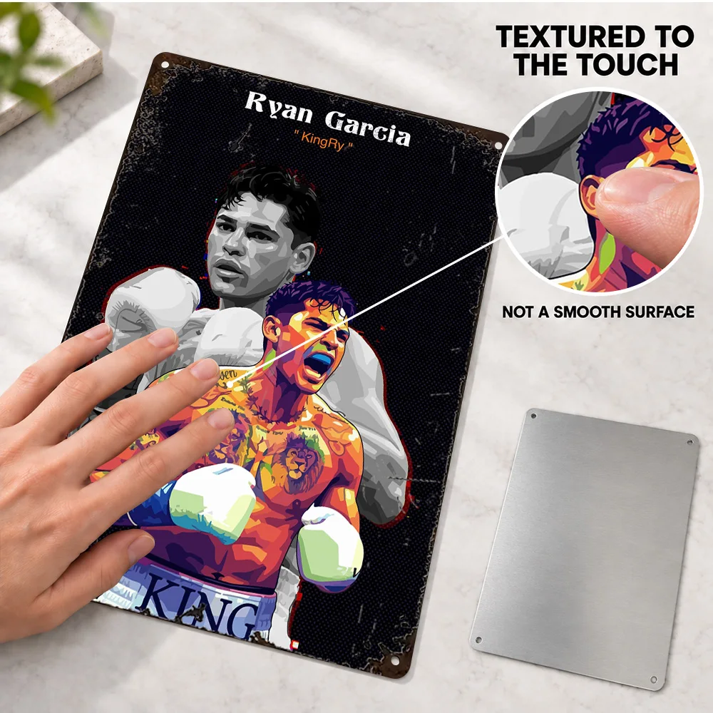 Ryan Garcia Kingry Boxing Textured Metal Poster Personalized Aluminum Sign Geometric Illustration Wall Art For Sports Lounge