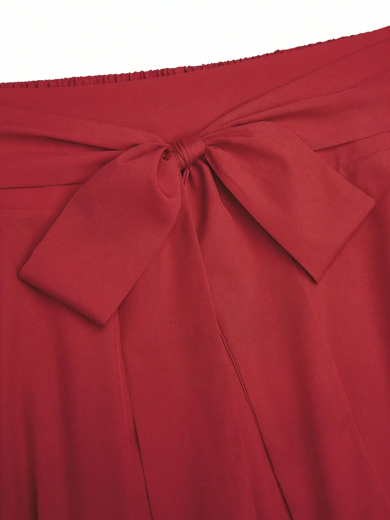 Women's High Waist A-Line Midi Skirt - Solid Red with Front Bow Tie, Flattering Swing Silhouette for Spring & Summer image 4