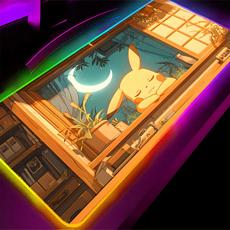 

RGB Mouse Pad Natural Rubber 90x40cm Anime Computer LED Mausepad Keyboard Gaming Pokemon Pikachu Accessories Backlight Desk Mat