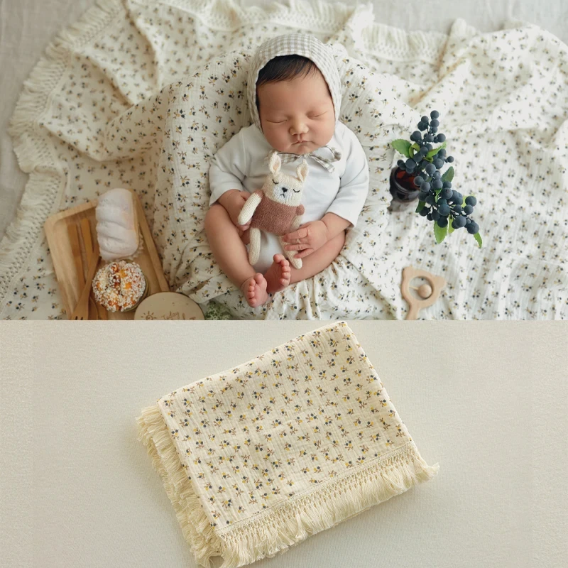 Newborn Photography Props Printed Fringe Blanket Baby Photo Background Cushion Blanket Breathable Blanket Baby Shoot Accessories