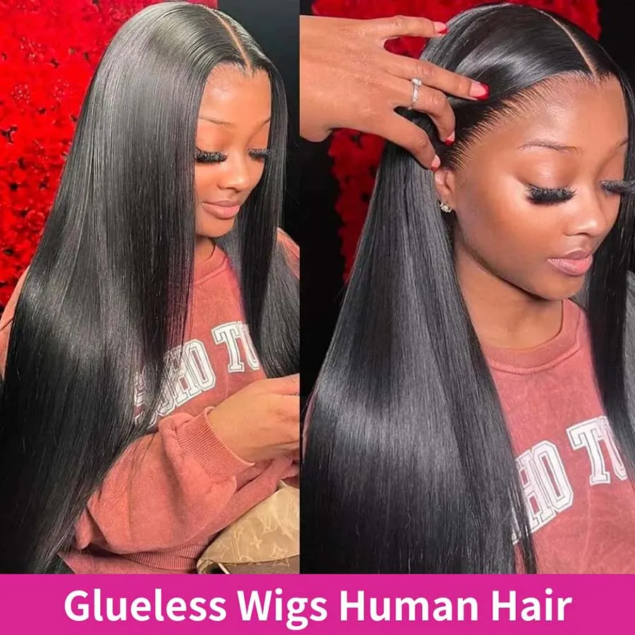 Glueless Wigs Human Hair Pre Cut 5X5 Hd Transparent Lace Closure Wigs Pre Plucked Wear and Go Straight Lace Front Wigs for Women