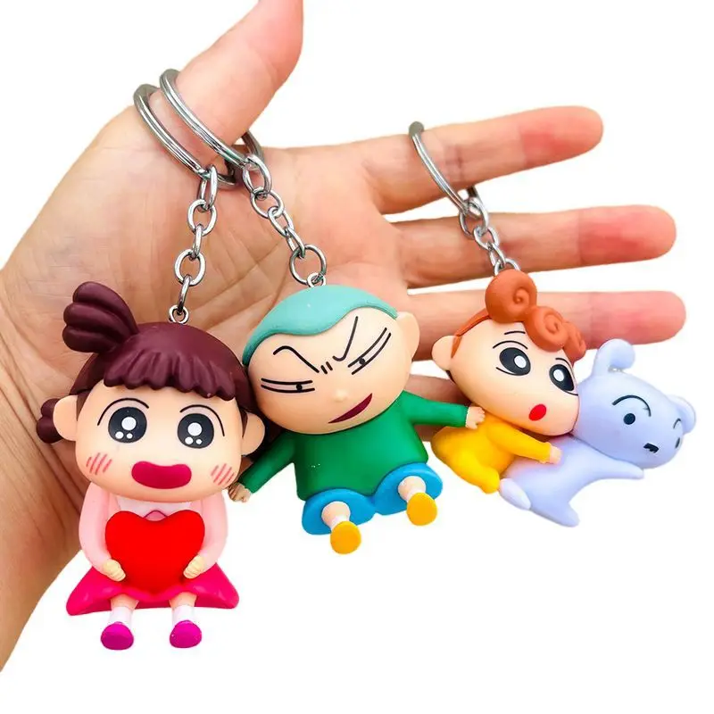 New 6pcs/set Crayon Shin-Chan Keychains Anime Figures Boochan Bag Pendant Cartoon Car Key Chain Accessories Kids Toys Fans Gift