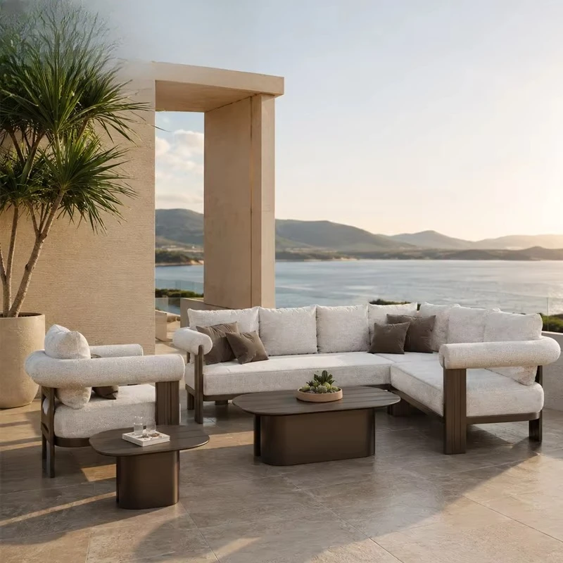 #Luxury Villa Sofa Set Modern Aluminum L Shape  Outdoor Set Garden Furniture Metal Patio Furniture Outdoor Garden