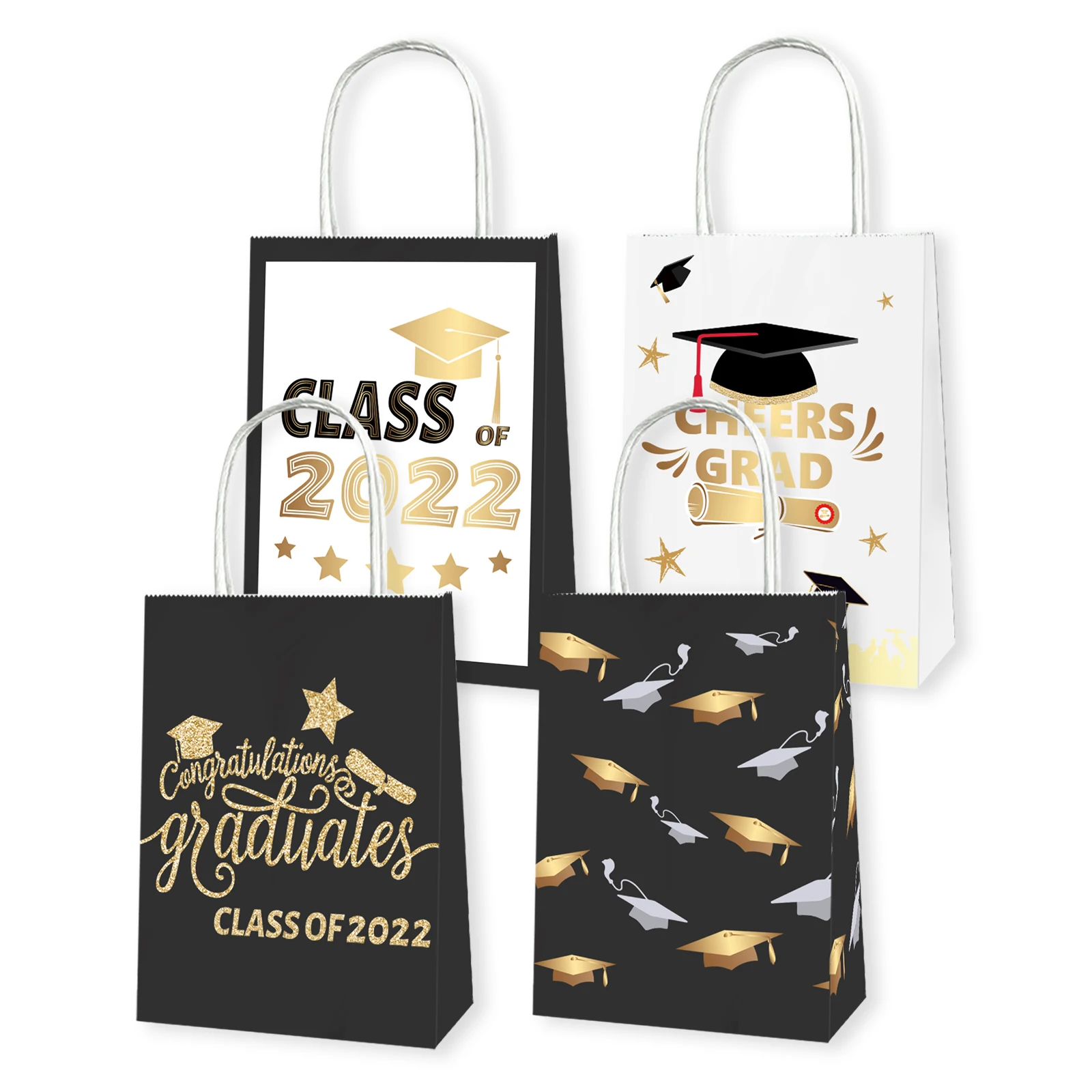 BD075 12Pcs 2022 University School Graduation Season Congrats Grad Party Portable Packing Paper Tote Gift Bags Party Decorations