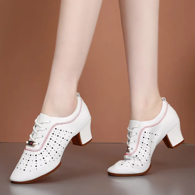 Scarpe da ballo latino in gomma con stampa leopardata da donna da donna Scarpe da ballo sociali quadrate per esterni Scarpe da ballo con suola morbida con tacco alto da marinaio