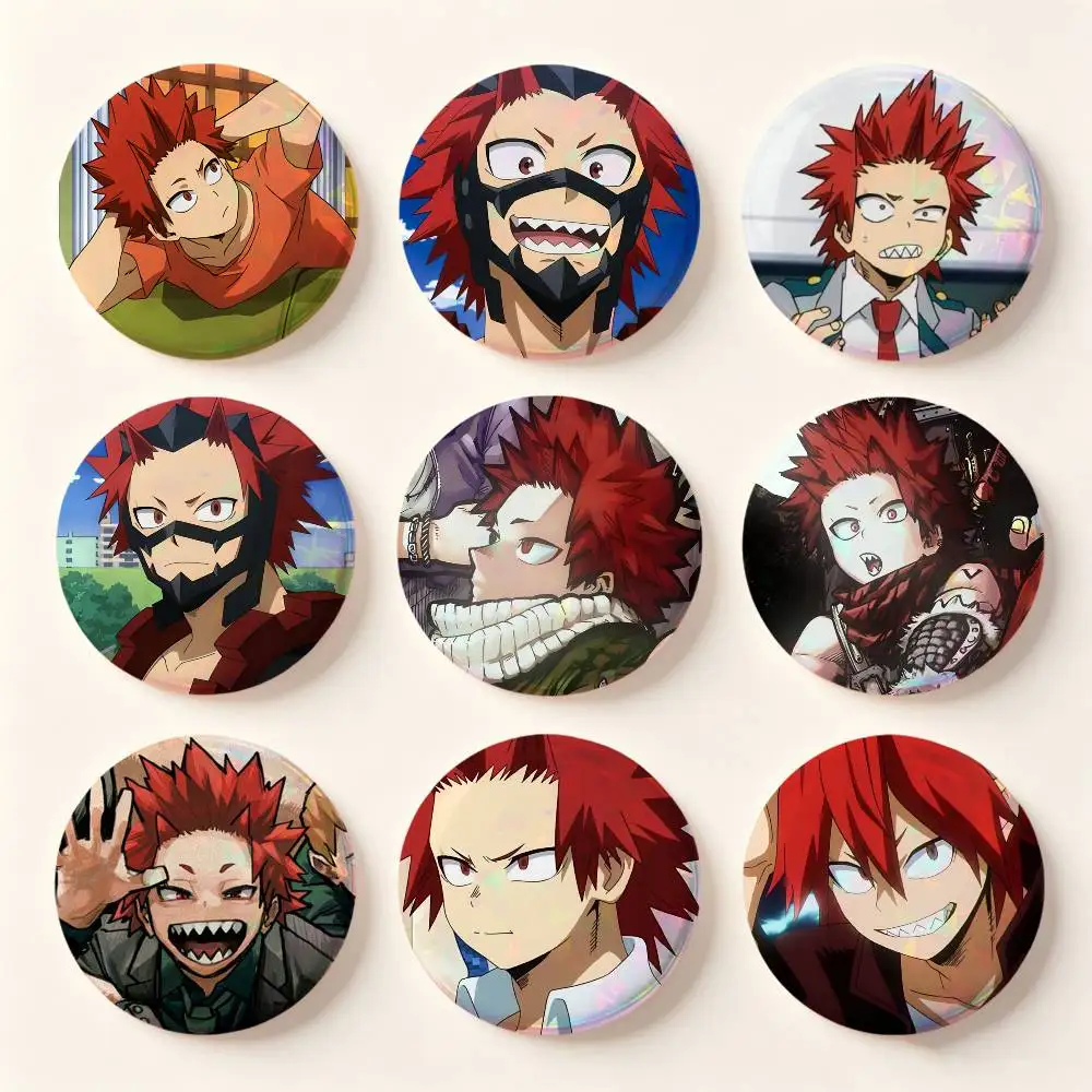 Cartoon Character Eijiro Kirishima Badges 25 32 58 75 Mm Round Cosplay Pin Bag Decor Fans Collect Friends Gifts Brooch Souvenir