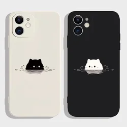 Funny Black White Cat Lovers Couple Phone Case For iPhone 13 15 11 12 14 16 Pro Max Plus 13Mini XR SE Silicon Paired Cover Funda
