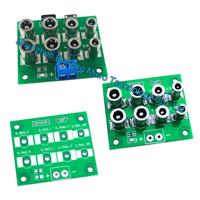 High-Current DC Female Jack Integrated Adapter Board - Supports 5.5*2.1mm / 5.5*2.5mm / 4.0*1.7mm / 3.5*1.35mm Plugs