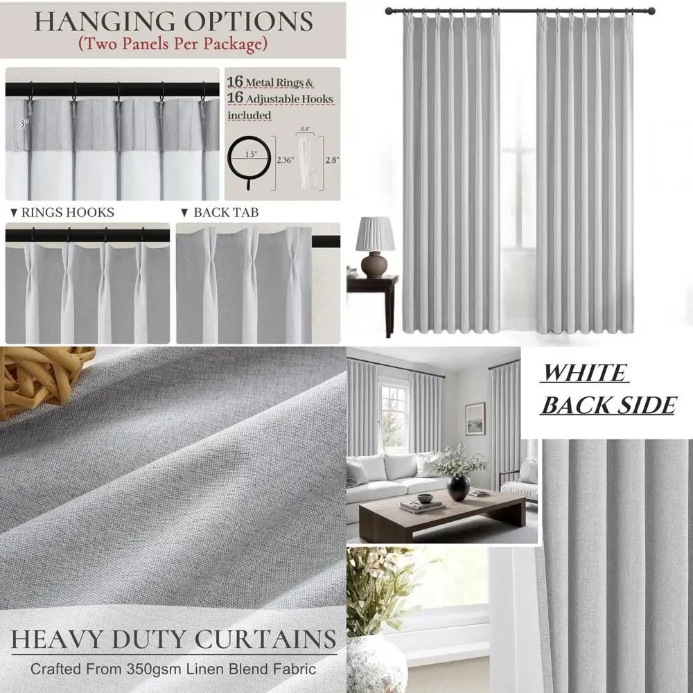 Cortinas de lino plisadas con aislamiento moderno, 90 de largo, juego de 2 paneles, privacidad insonorizada, 40 ancho x 90 l, gris claro para sala de estar
