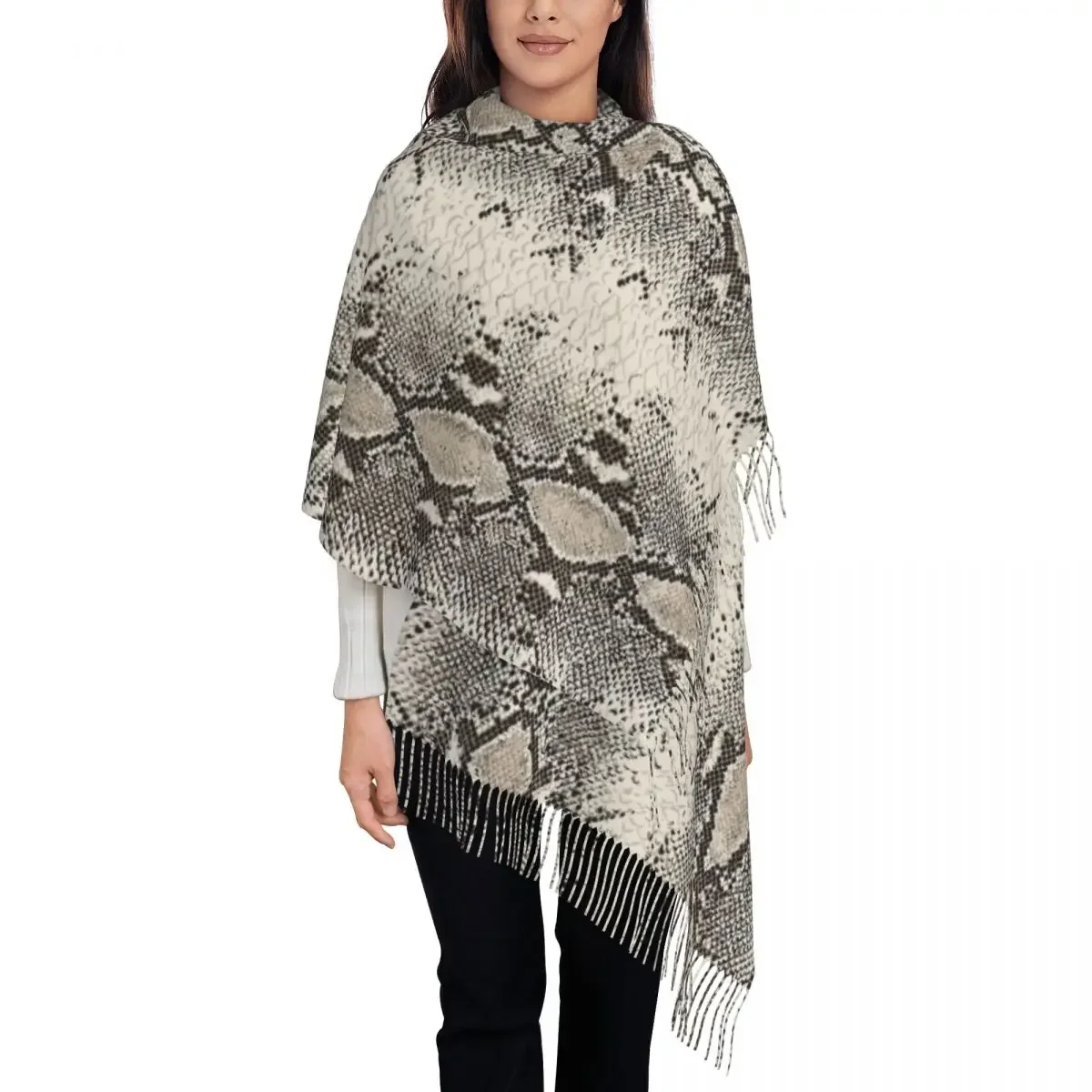 New Women Vintage Snake Skin Scarf Winter Shawls Thin Wrap Lady Tassel Warm  Hairy Bufanda