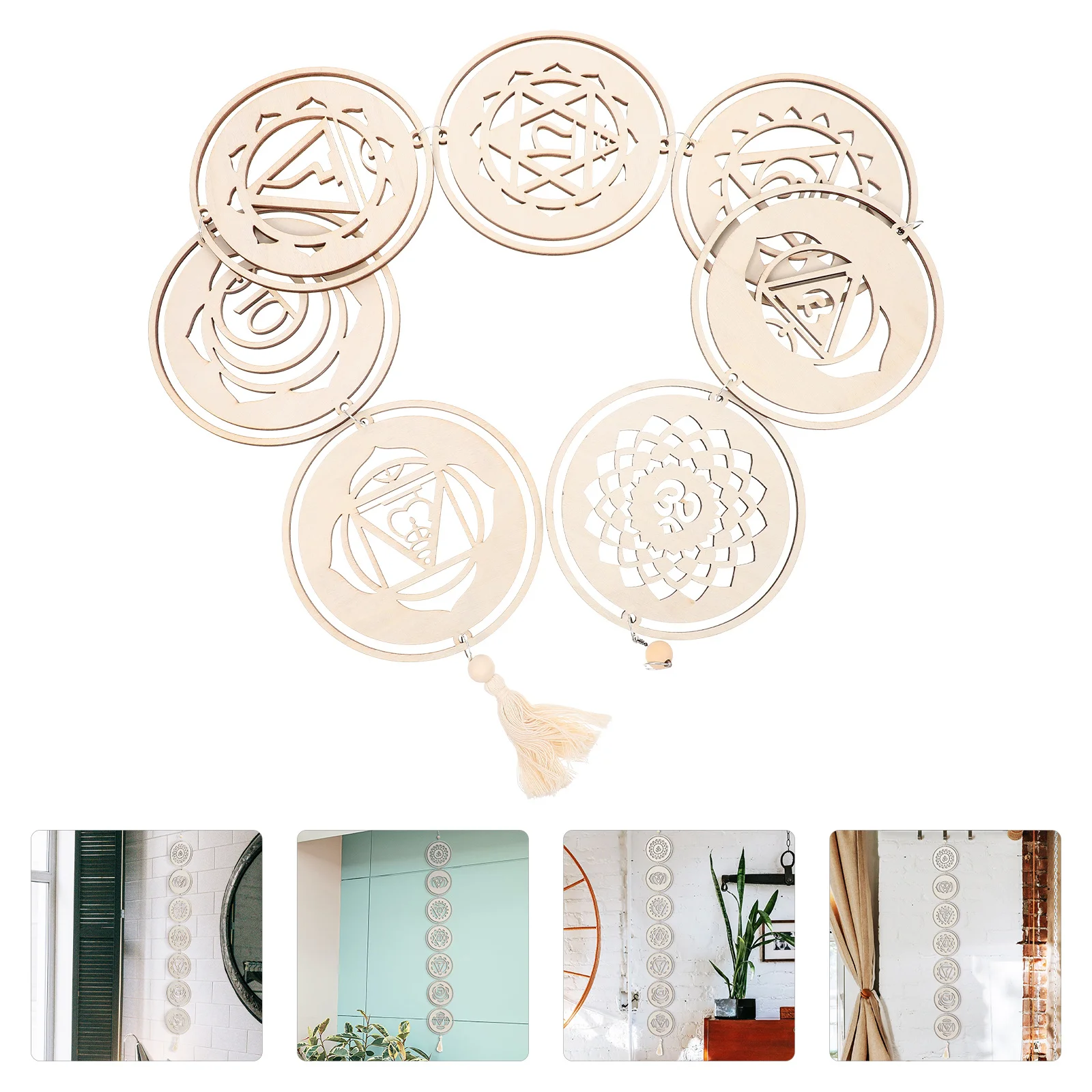 

Wood Chakra Stone Wall Hanging Bohemian Style Wooden Pendant Home Bar Decor Artistic Craft Ornament Wooden Craft Pendant