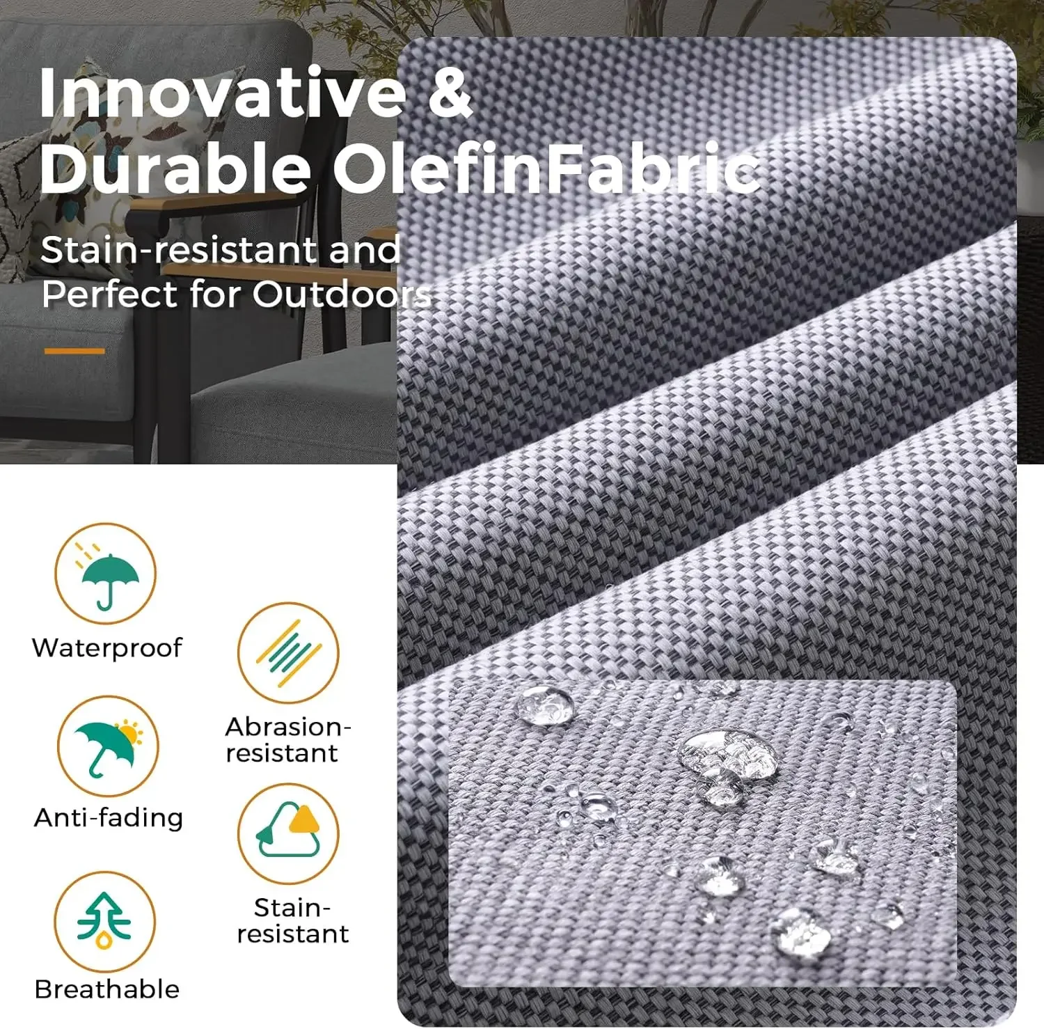 [New Arrival!]4 Pieces Outdoor Sofa Conversation Set, 4 Seats Couch Set with Table, Metal Frame Rope Weaving Design UV Resistanc