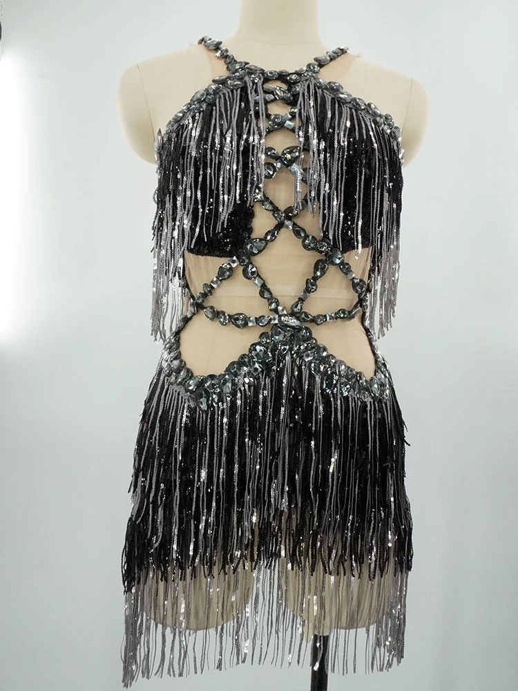 

Sexy Rhinestones Fringed Bodysuit Women Crystal Party Gogo Dancer Costume Stage Troupe Singer Festival Outfit Clubwear Clothing