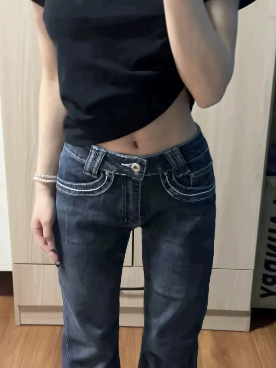 Low Waist Flared Jeans Women's Fleece Lined Slimming Floor Length  Hoof Pants Cotton Stretch Denim Warm Autumn Winter
