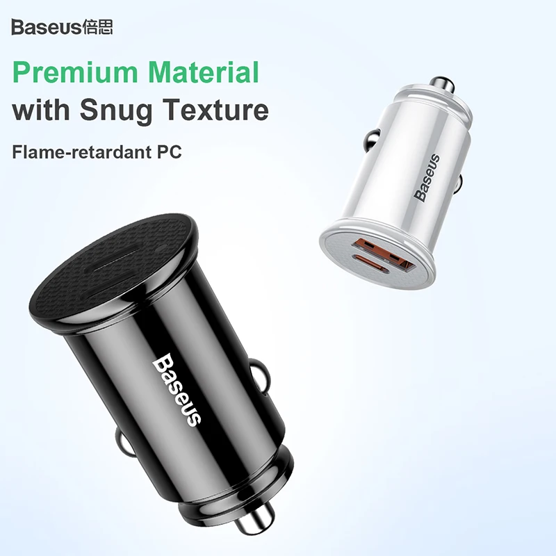 Baseus 30W Dual USB C Car Charger Type C FCP SCP USB PD 3.0 For iPhone 13 14 15 Sumsung Xiaomi Fast Charging Car Phone Charger