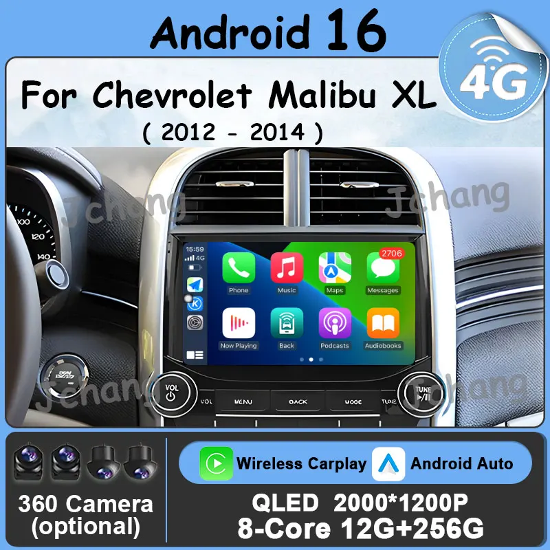 Reproductor Multimedia Carplay de 9 pulgadas con Android 16 para Chevrolet Malibu XL 2012-2014, Radio para Auto con Pantalla Dividida, Navegación GPS, Video y DSP