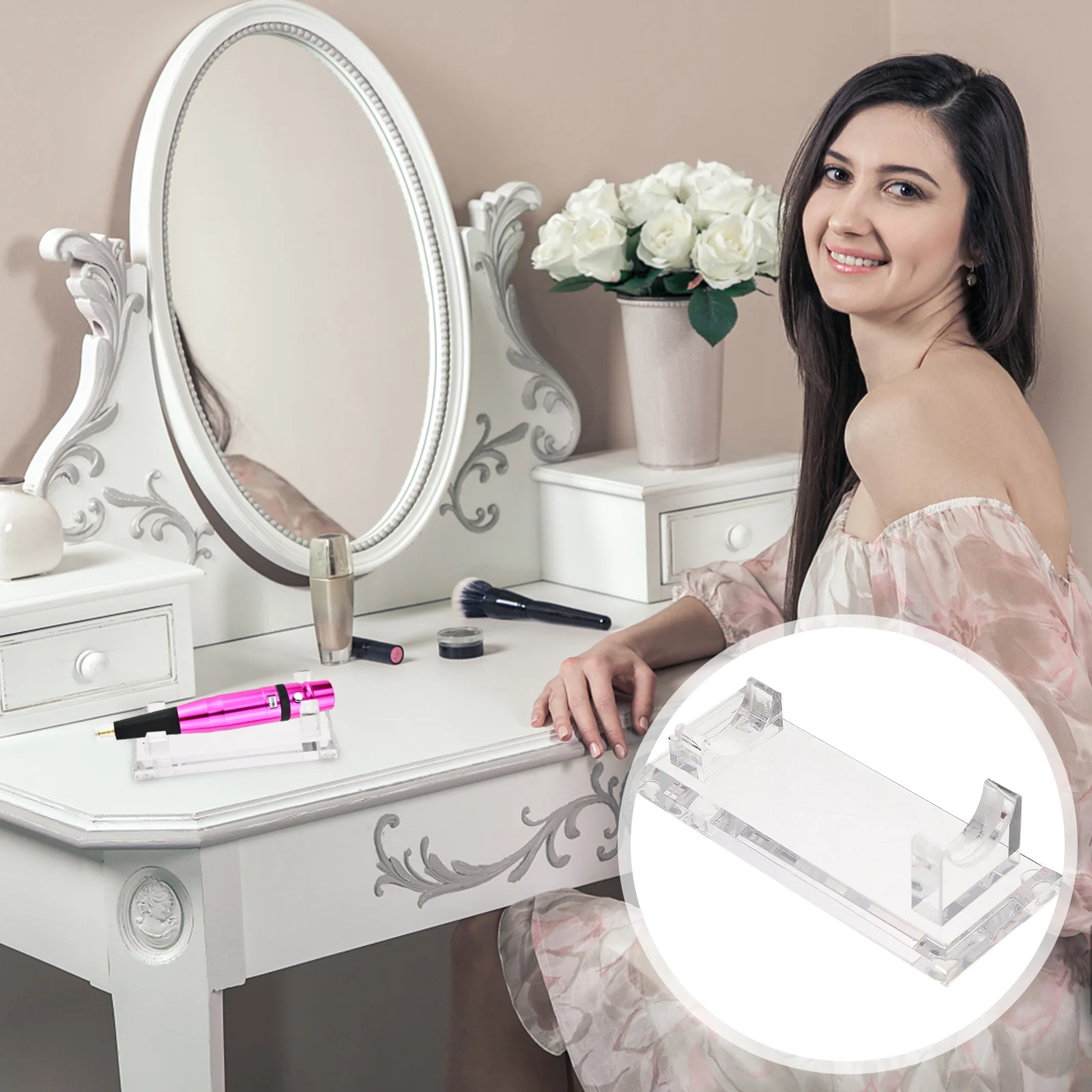 

1Pcs Transparent Acrylic Tattoo Machine Holder Plum Blossom Display Rack Eyebrow Pen Storage Desktop Organizer