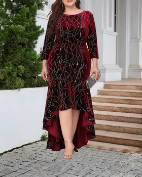 בתוספת גודל הסתיו/חורף של נשים אופנה, מכסף חם סדירים כסף 7/4 שמלת נשיא