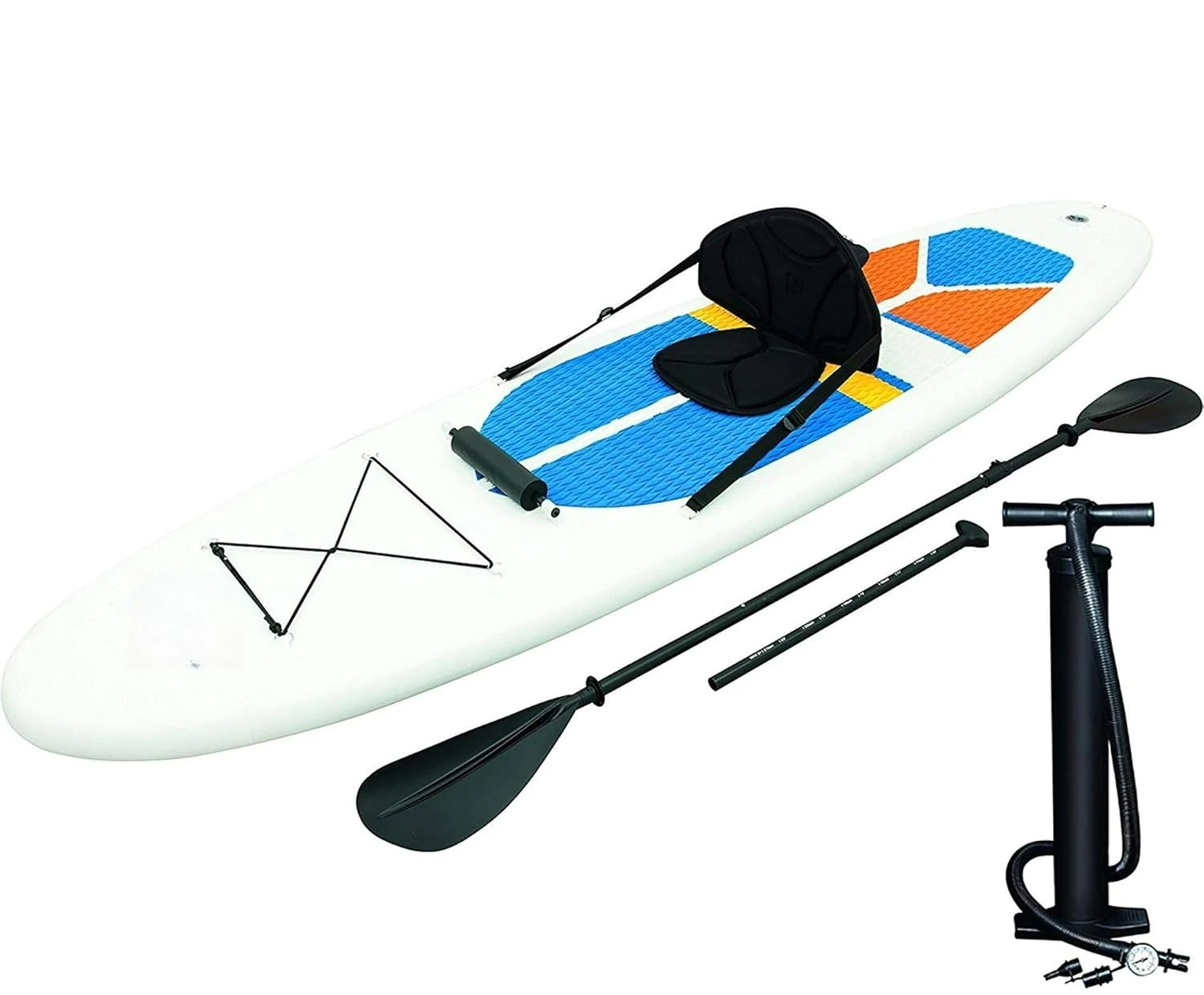 

Force White Cap 10 Foot Inflatable Stand Up Paddle Board and Kayak w/Traction Pad, Backrest Seat, 3 Fins, and, Custom