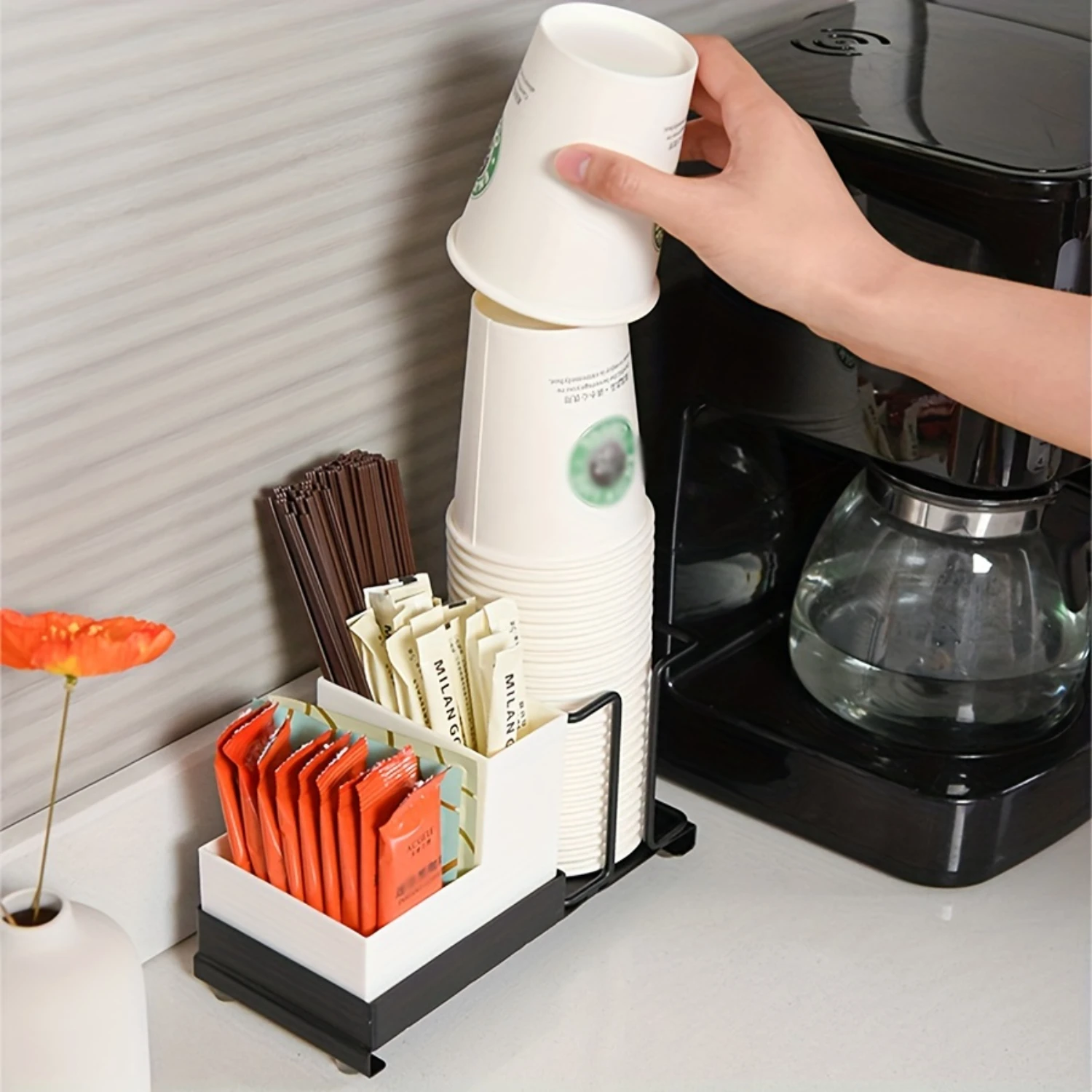 Desktop Cup Holder & Organizer - Carbon Steel, Perfect For Coffee Pods, Tea Bags, And Disposable Cup  - Ideal For , Office, Or