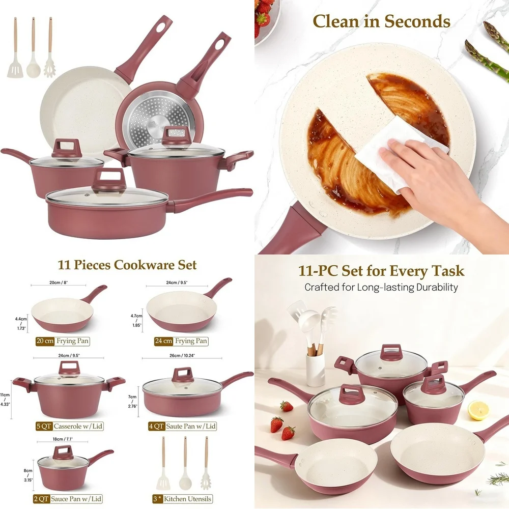 

Наборы кухонной посуды, 11 предметов, гранитный антипригарный набор посуды для индукционных и газовых плит, прочные кастрюли и сковороды, устойчивые к царапинам