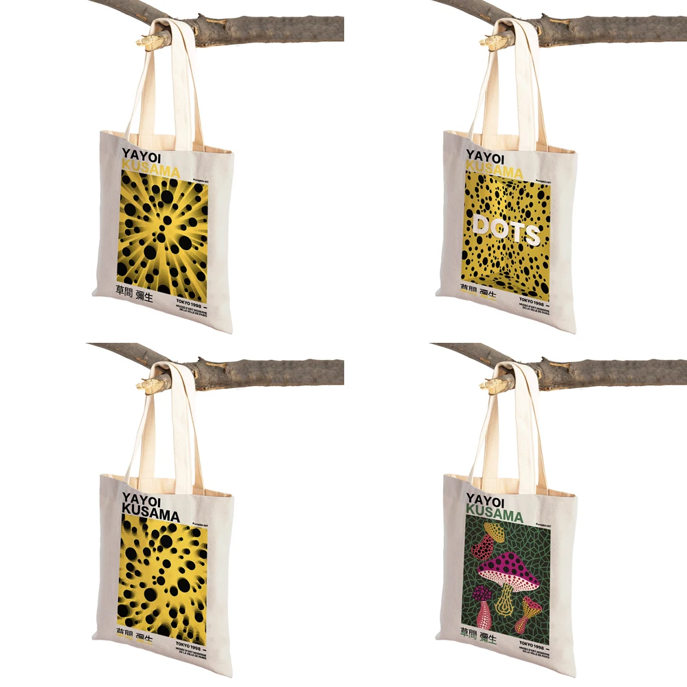 Japan Yayoi Kusama Dots Pumpkin Retro Lady Shopping Bags Nordic Shopper Bag Double Print Women Supermarket Handbag Canvas Tote