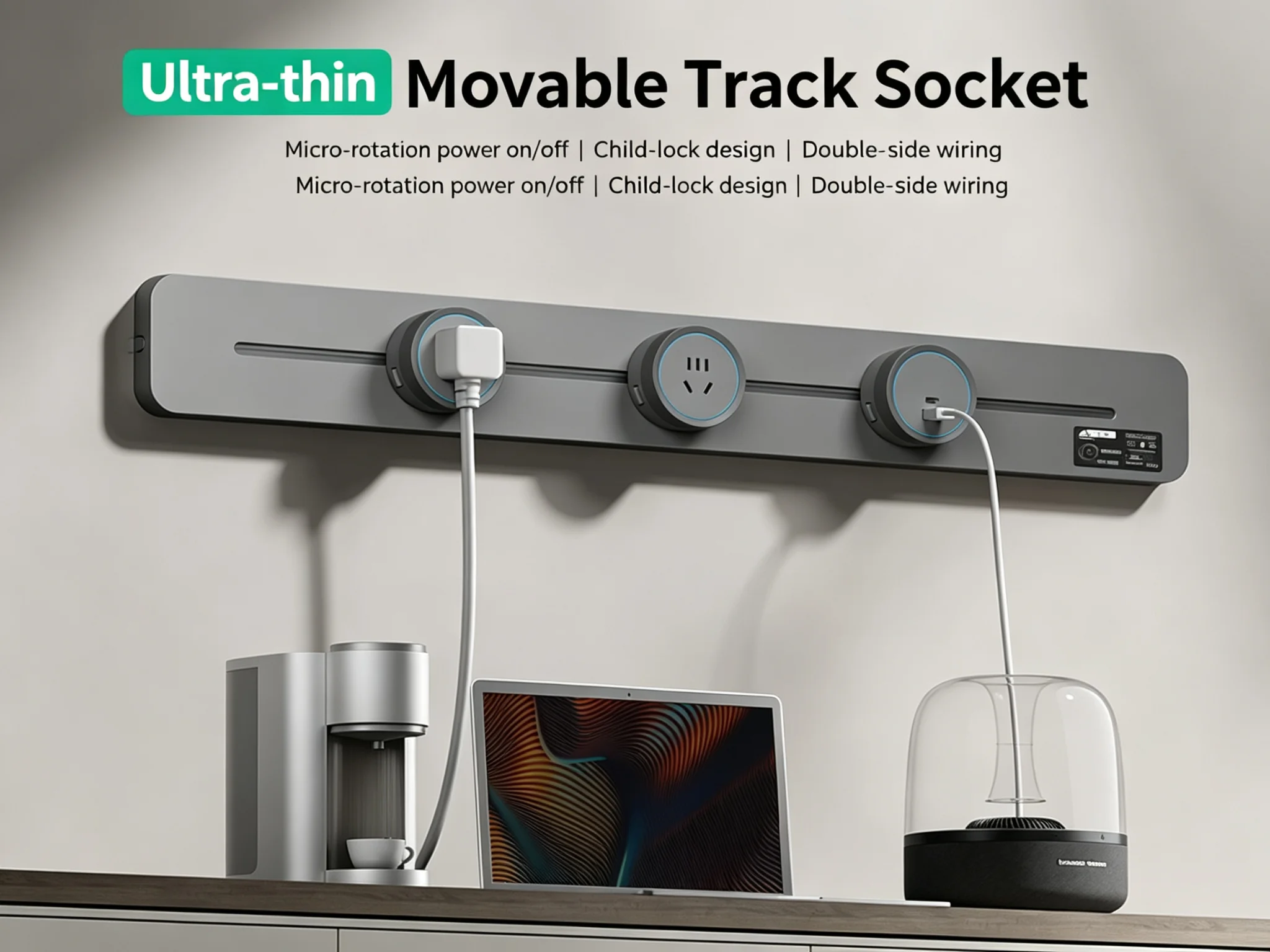 Modern Minimalist UltraThin Track Socket Seamless for Home Kitchen Decor