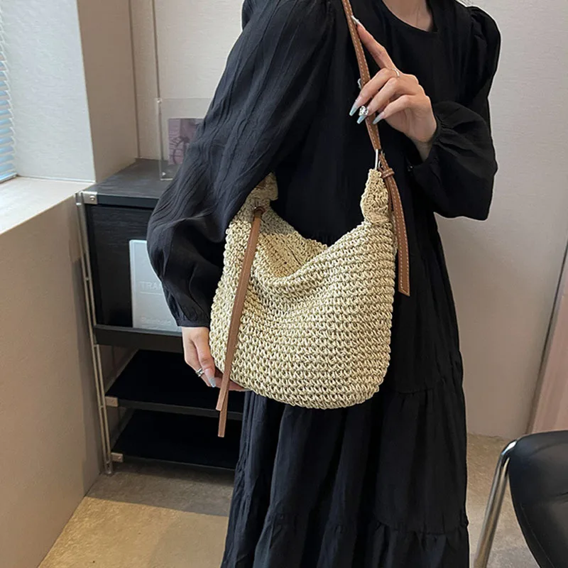 Fashion Summer Straw Crossbody Bag Women Beach Holiday Shopping Woven Shoulder Handbag Messenger Purses For Women Bags